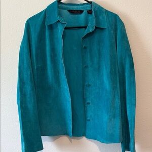 Vintage Express World Brand leather suede Turquoise Button-Up Shirt